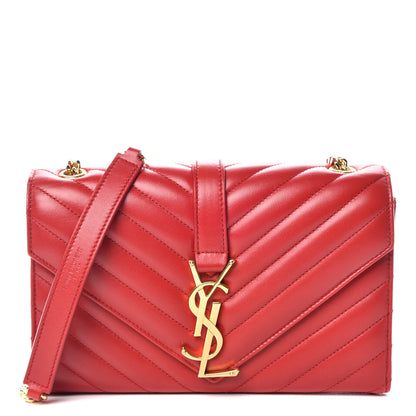 Saint Laurent Lambskin Matelasse Chevron Small Monogram Satchel Red 1 of 12