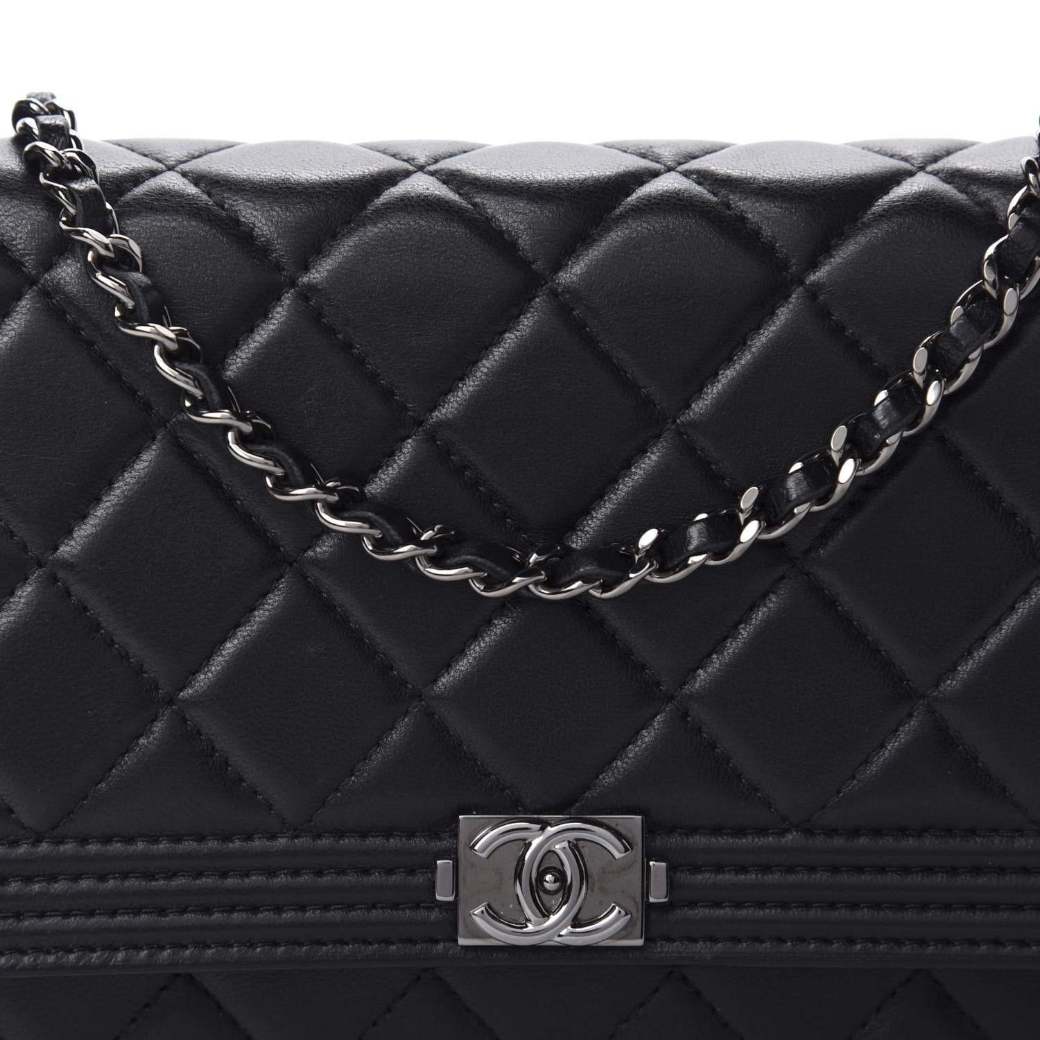 Chanel Lambskin Quilted Boy Wallet On Chain WOC Black 11 of 12