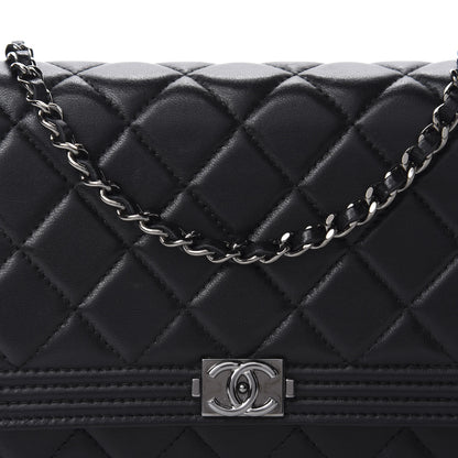 Chanel Lambskin Quilted Boy Wallet On Chain WOC Black 11 of 12
