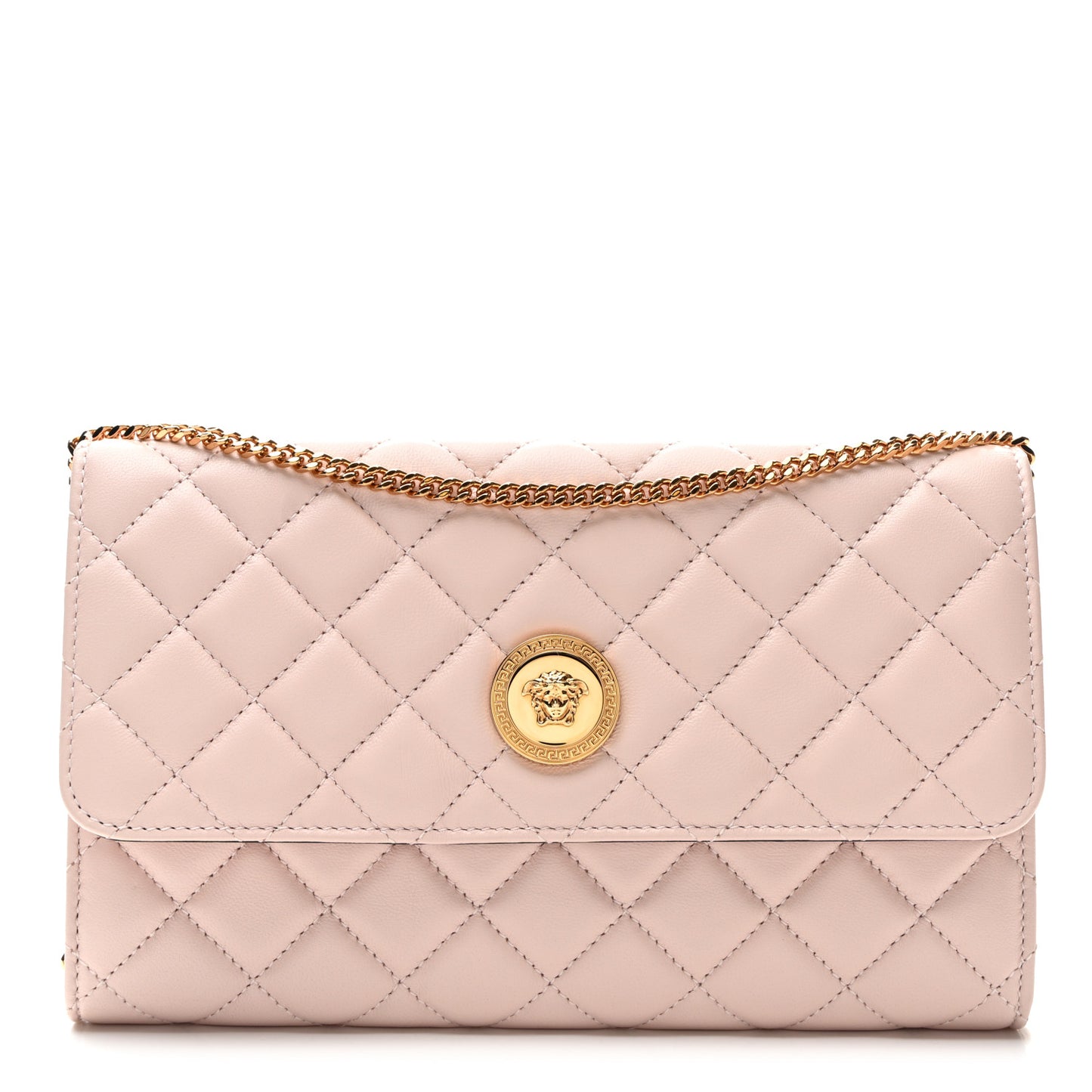 Lambskin Quilted Medusa Wallet on Chain Crossbody Light Pink