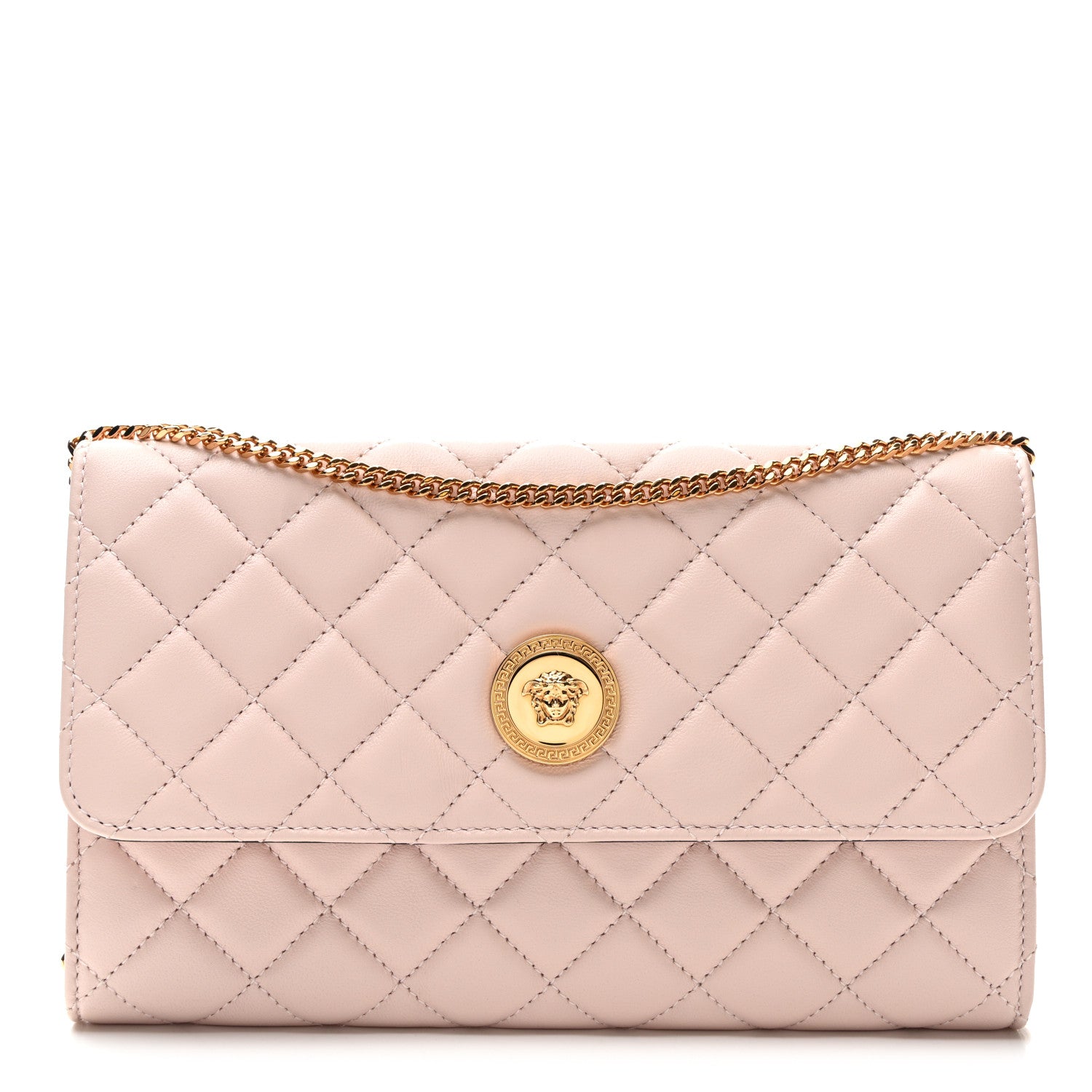 Versace Lambskin Quilted Medusa Wallet on Chain Crossbody Light Pink 1 of 10