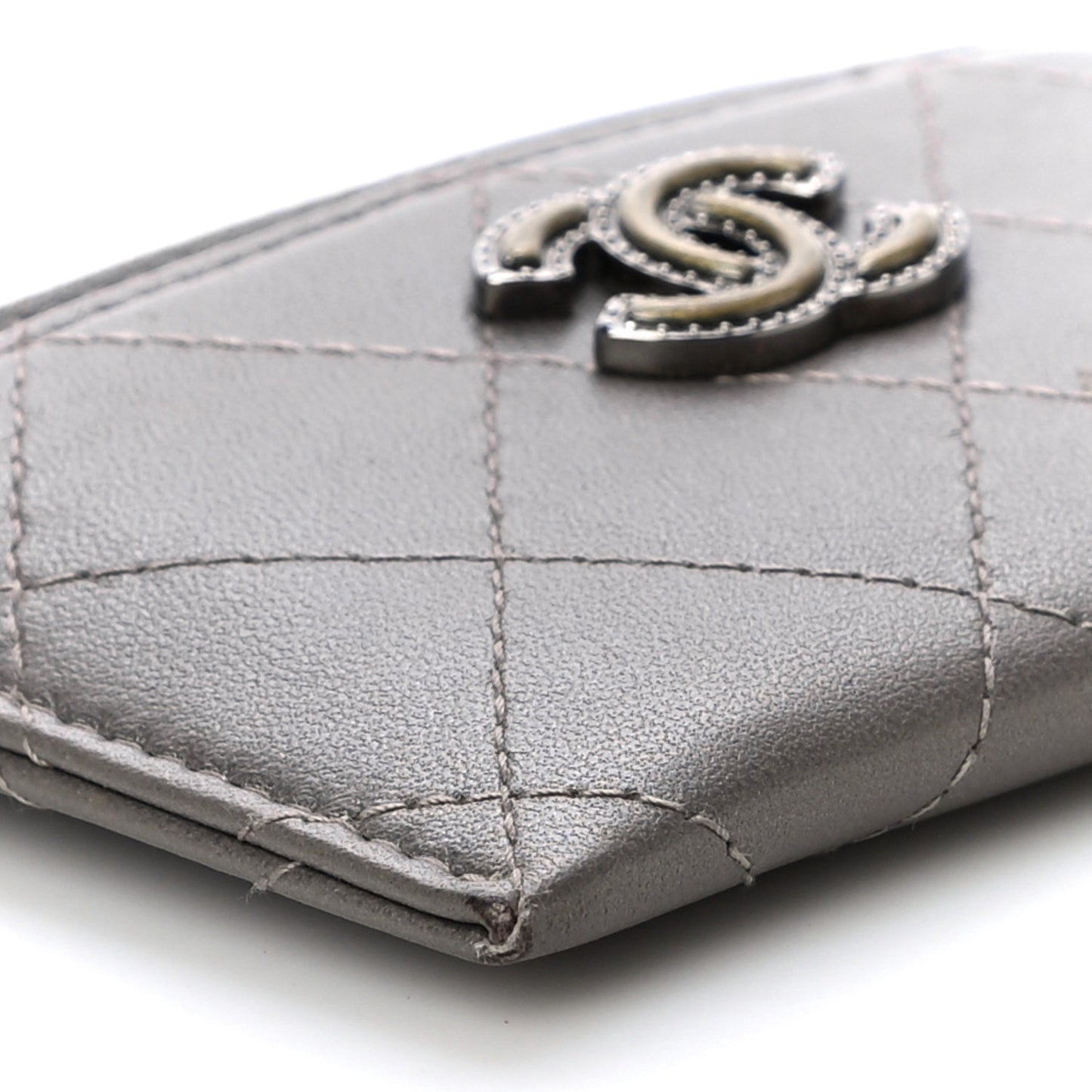 Calfskin Resin Stitched Card Holder Grey