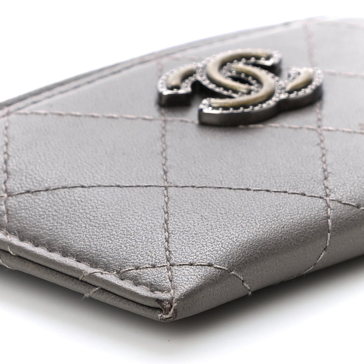 Chanel Calfskin Resin Stitched Card Holder Grey 10 of 11