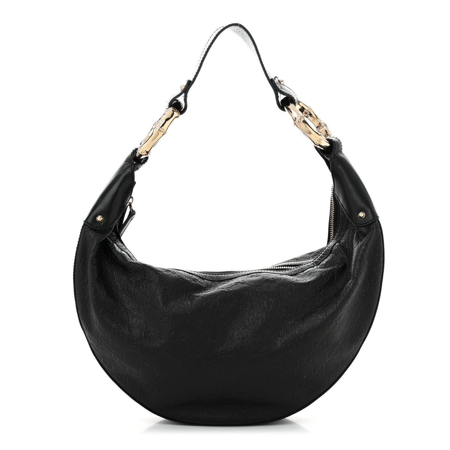 Gucci Guccissima Half Moon Bamboo Ring Hobo Black 1 of 11