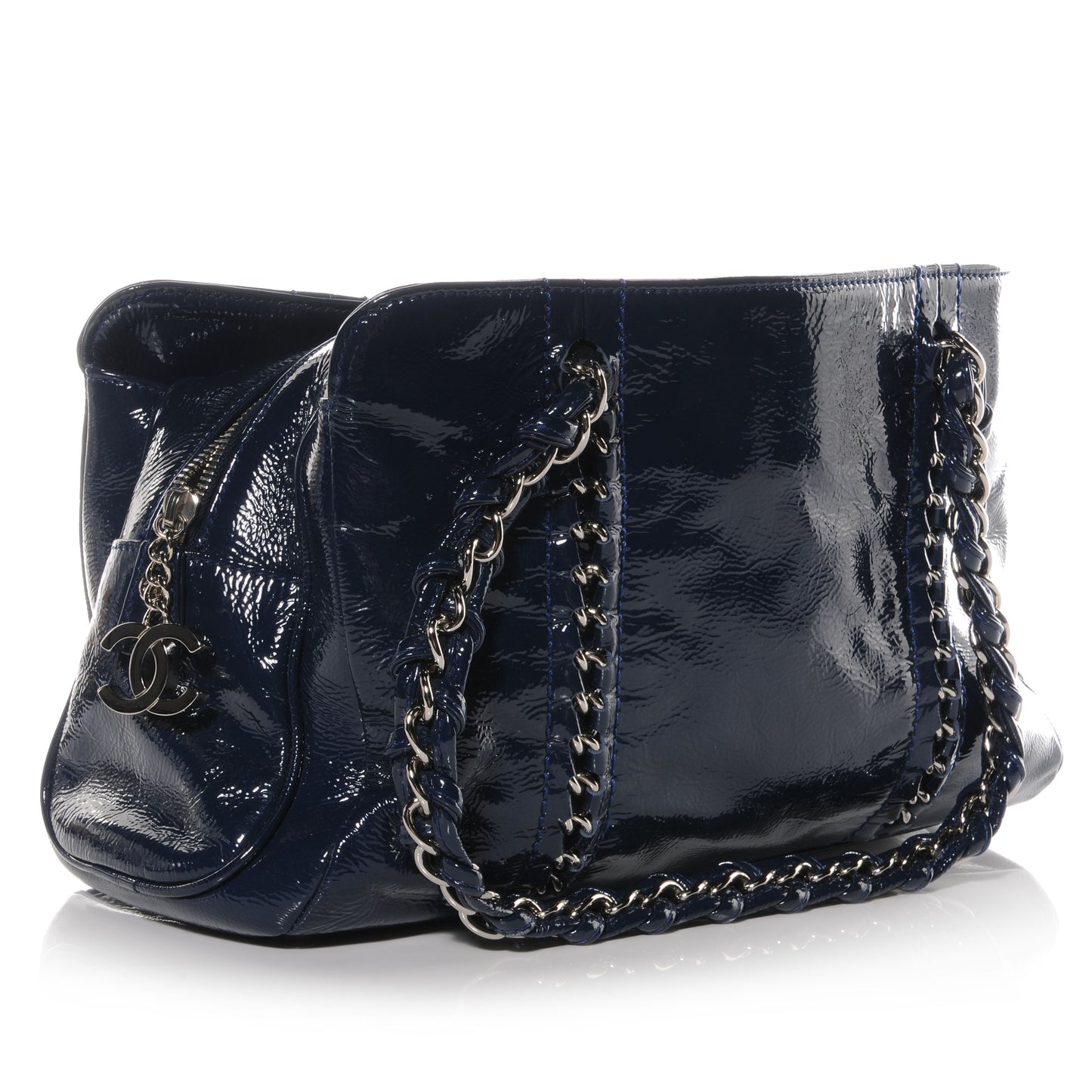 Patent Luxe Ligne Medium Tote Navy