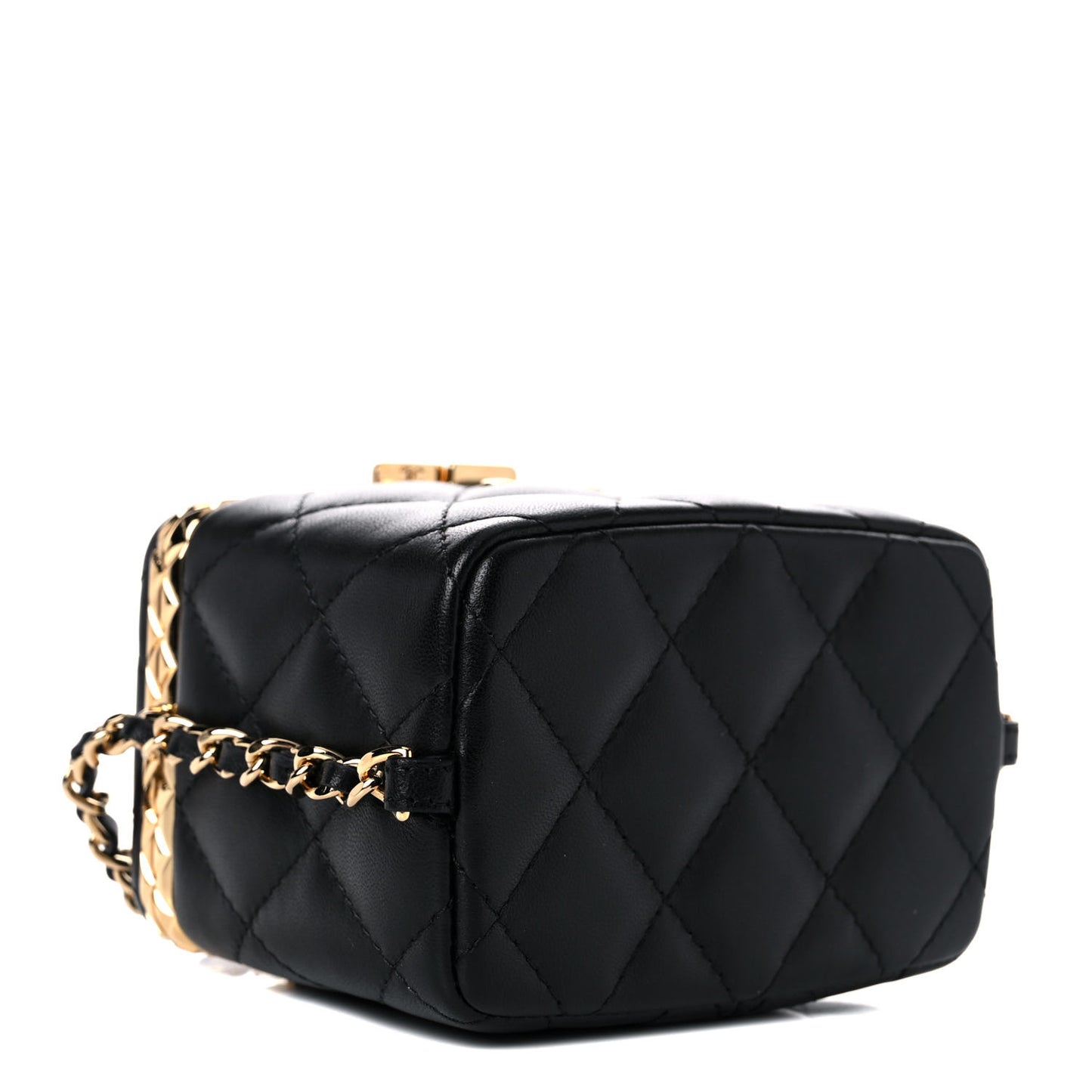 Metal Lambskin Quilted Small Vanity With Chain Black