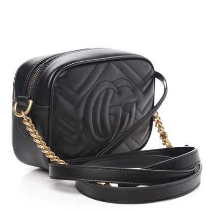 Gucci Calfskin Matelasse Mini GG Marmont Chain Shoulder Bag Black 3 of 11