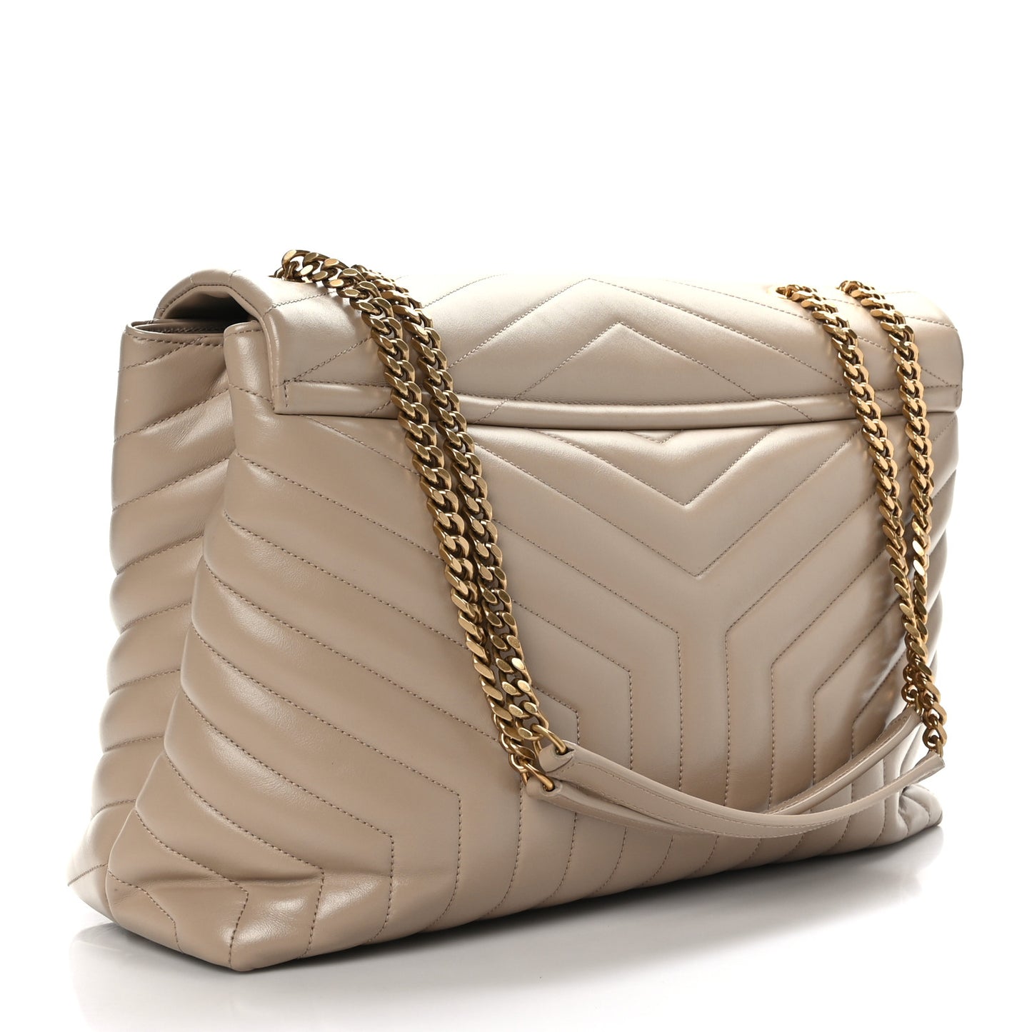 Calfskin Matelasse Large Loulou Monogram Chain Satchel Dark Beige
