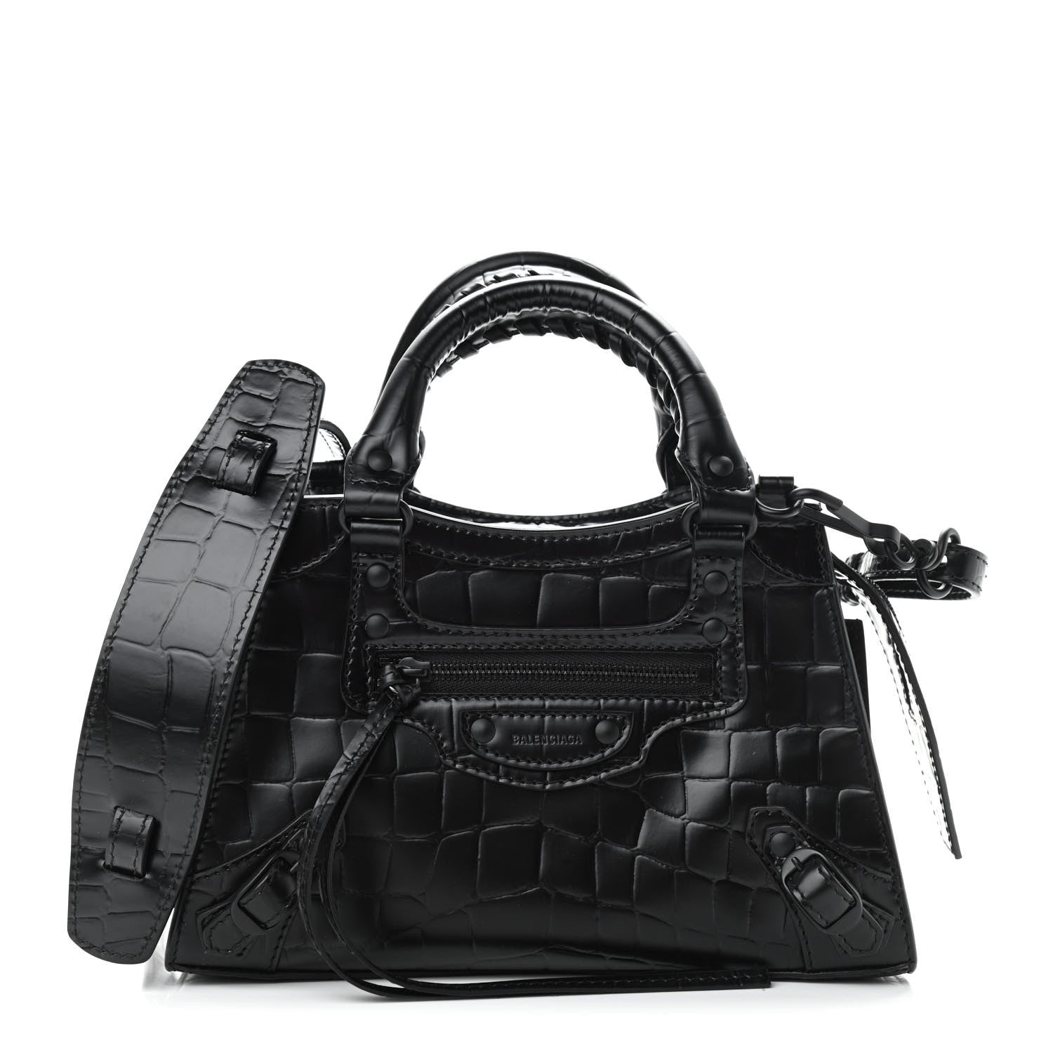 Balenciaga Semi Shiny Calfskin Crocodile Embossed Neo Classic Black Hardware Mini City Black 1 of 10