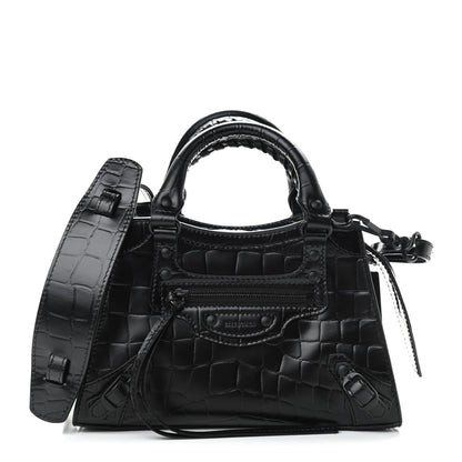 Balenciaga Semi Shiny Calfskin Crocodile Embossed Neo Classic Black Hardware Mini City Black 1 of 10