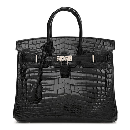 Hermes Shiny Niloticus Crocodile Birkin 25 Black 1 of 14