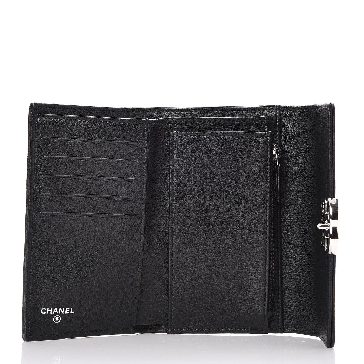 Lambskin Quilted Small Flap Wallet Black