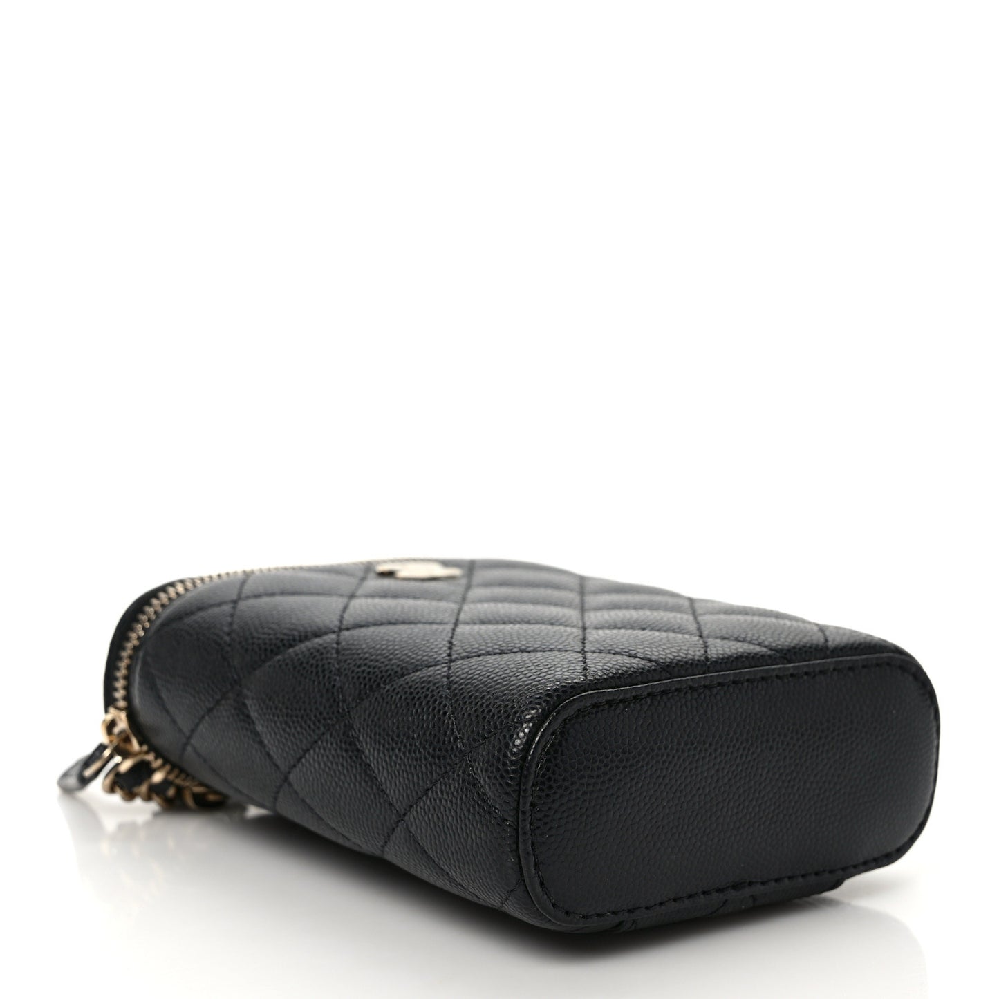 Caviar Quilted Small Vertical Coco Beauty Vanity Case With Chain Black
