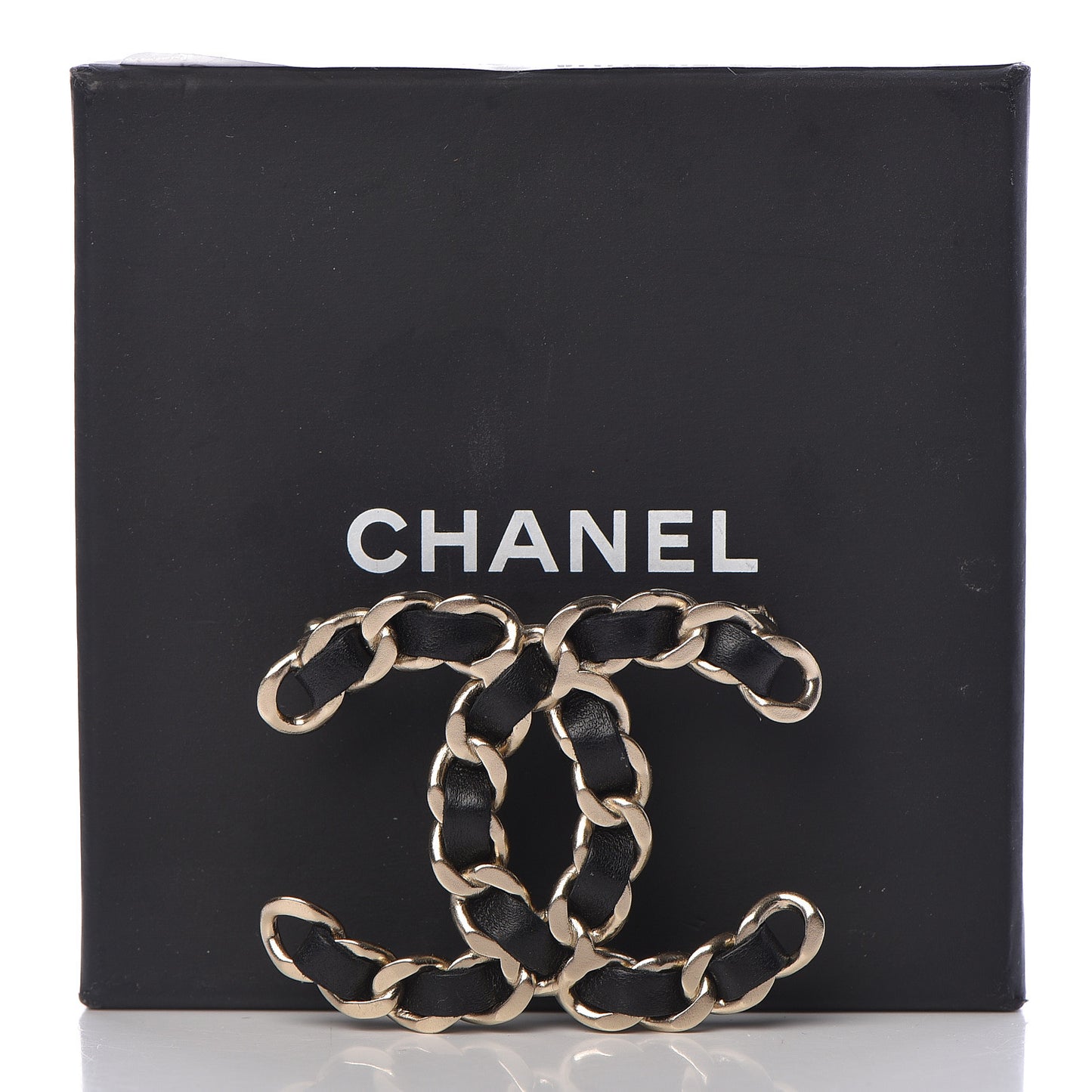 Lambskin Chain CC Brooch Black Gold
