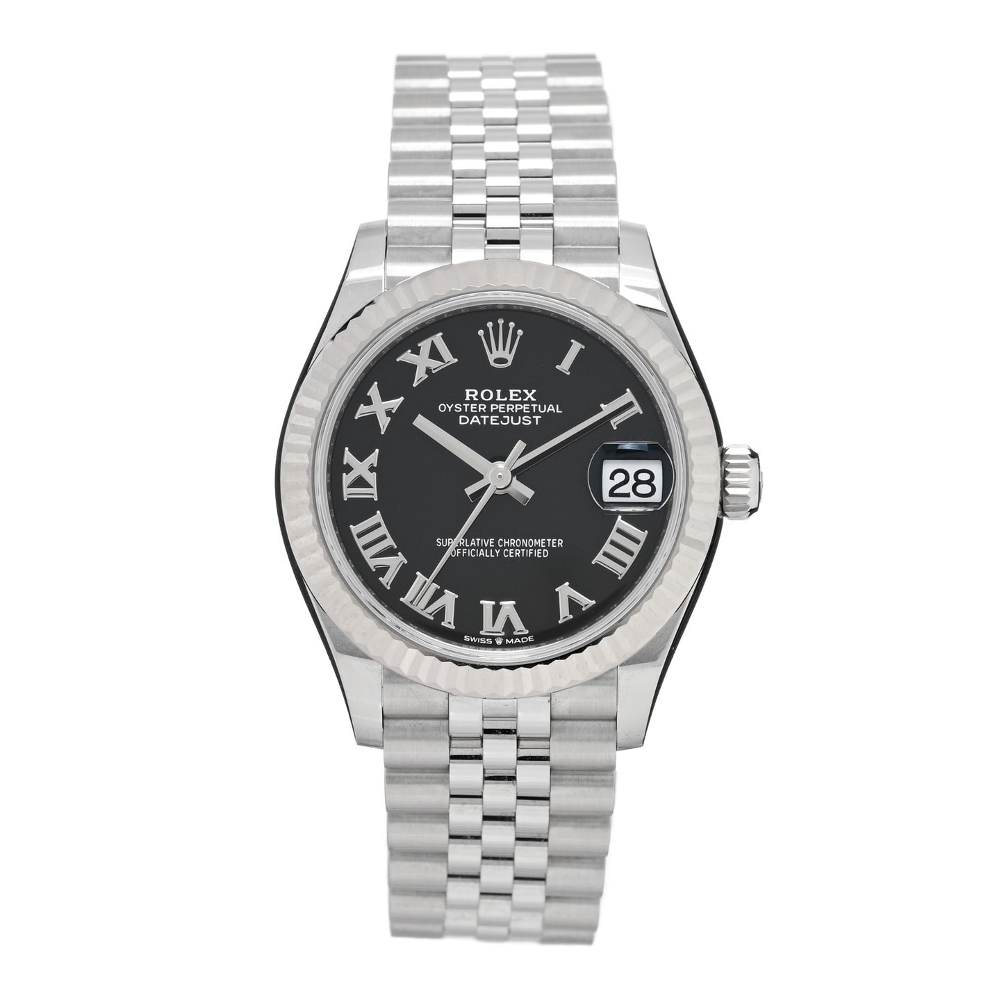 Stainless Steel 18K White Gold 31mm Oyster Perpetual Datejust Watch Black Roman 278274