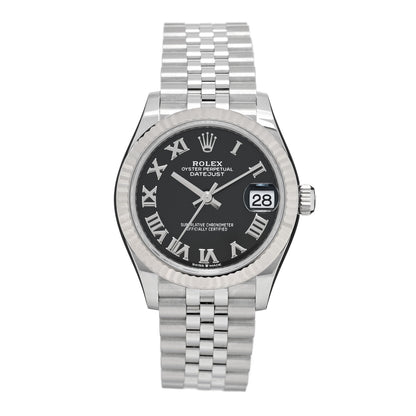 Rolex Stainless Steel 18K White Gold 31mm Oyster Perpetual Datejust Watch Black Roman 278274 1 of 5