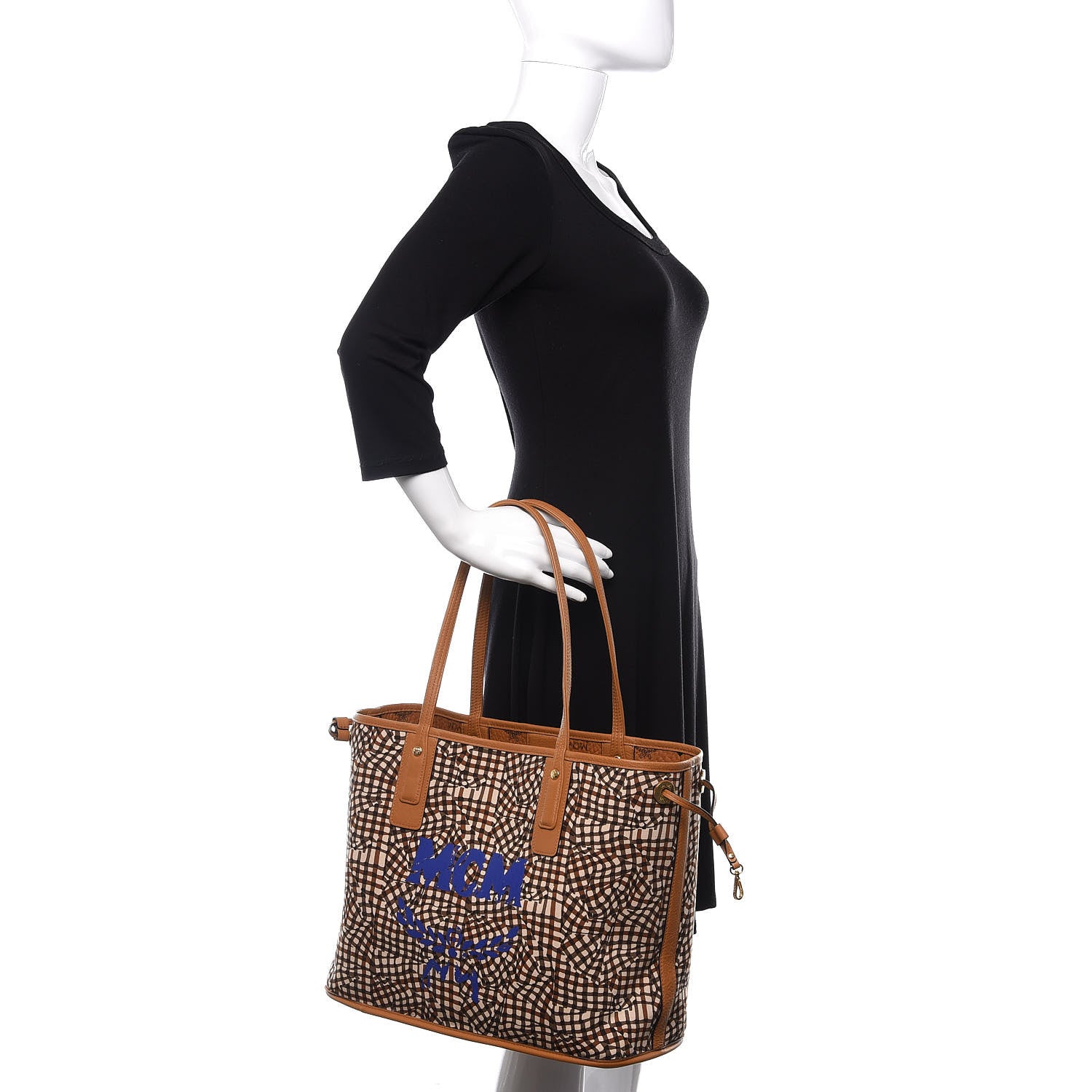 MCM Visetos Medium Liz Reversible Shopper Tote Cognac 3 of 14