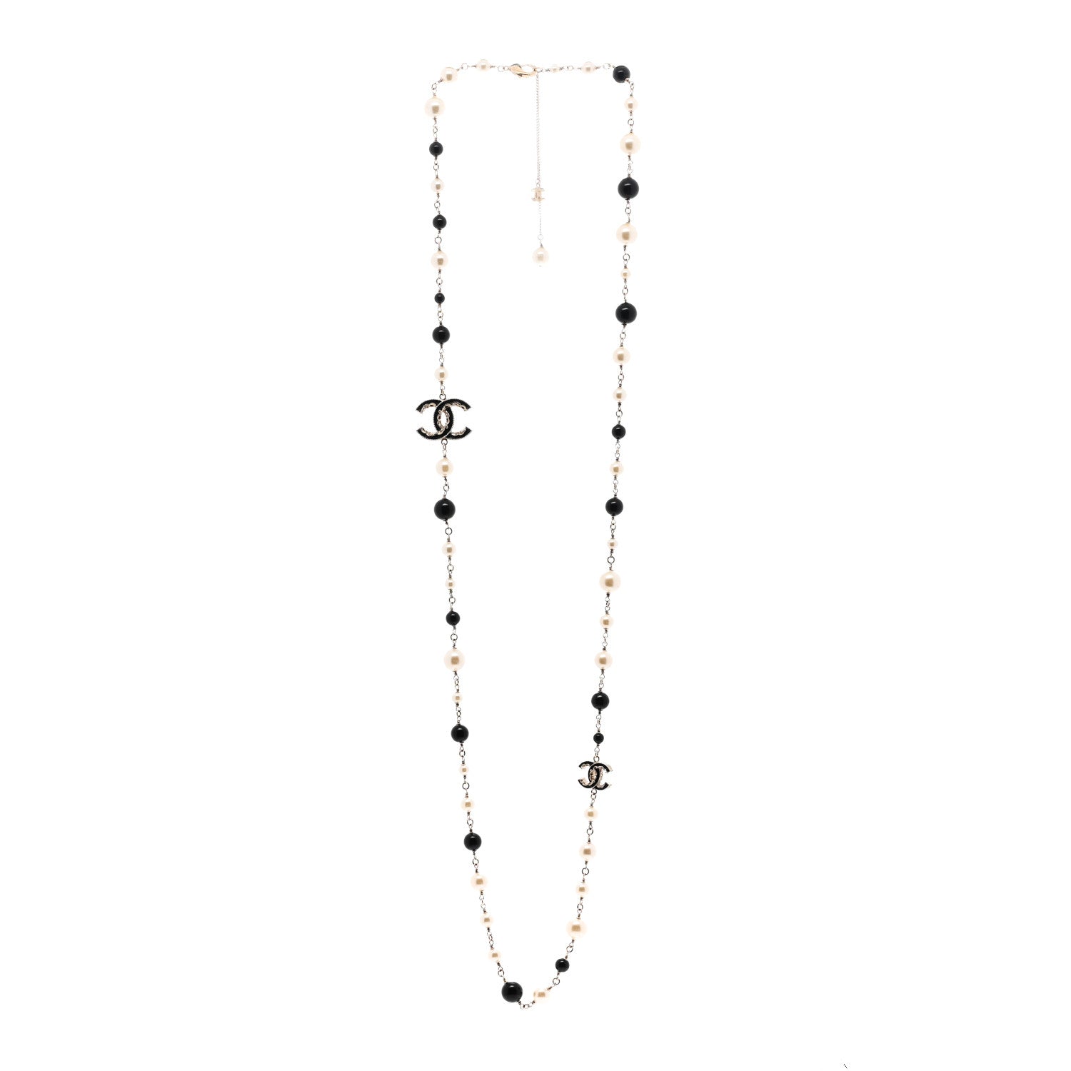 Chanel Pearl Beaded Crystal CC Long Necklace Gold Black White 3 of 5