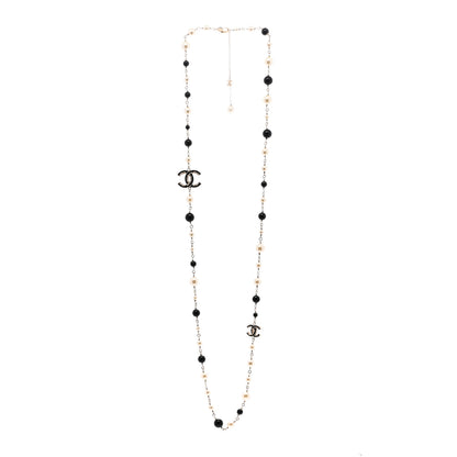 Chanel Pearl Beaded Crystal CC Long Necklace Gold Black White 3 of 5