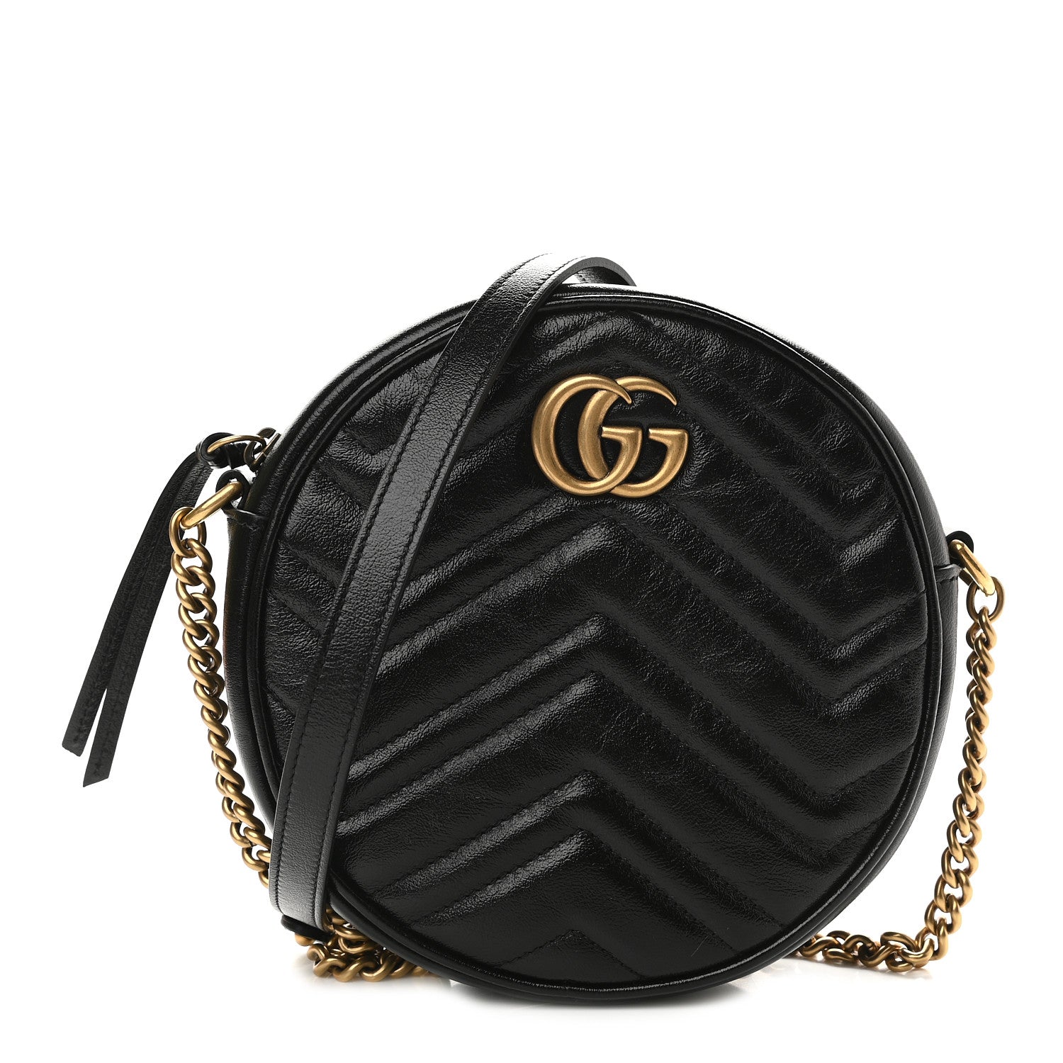Gucci Azalea Calfskin Matelasse Heart Mini GG Marmont Round Shoulder Bag Black 1 of 9