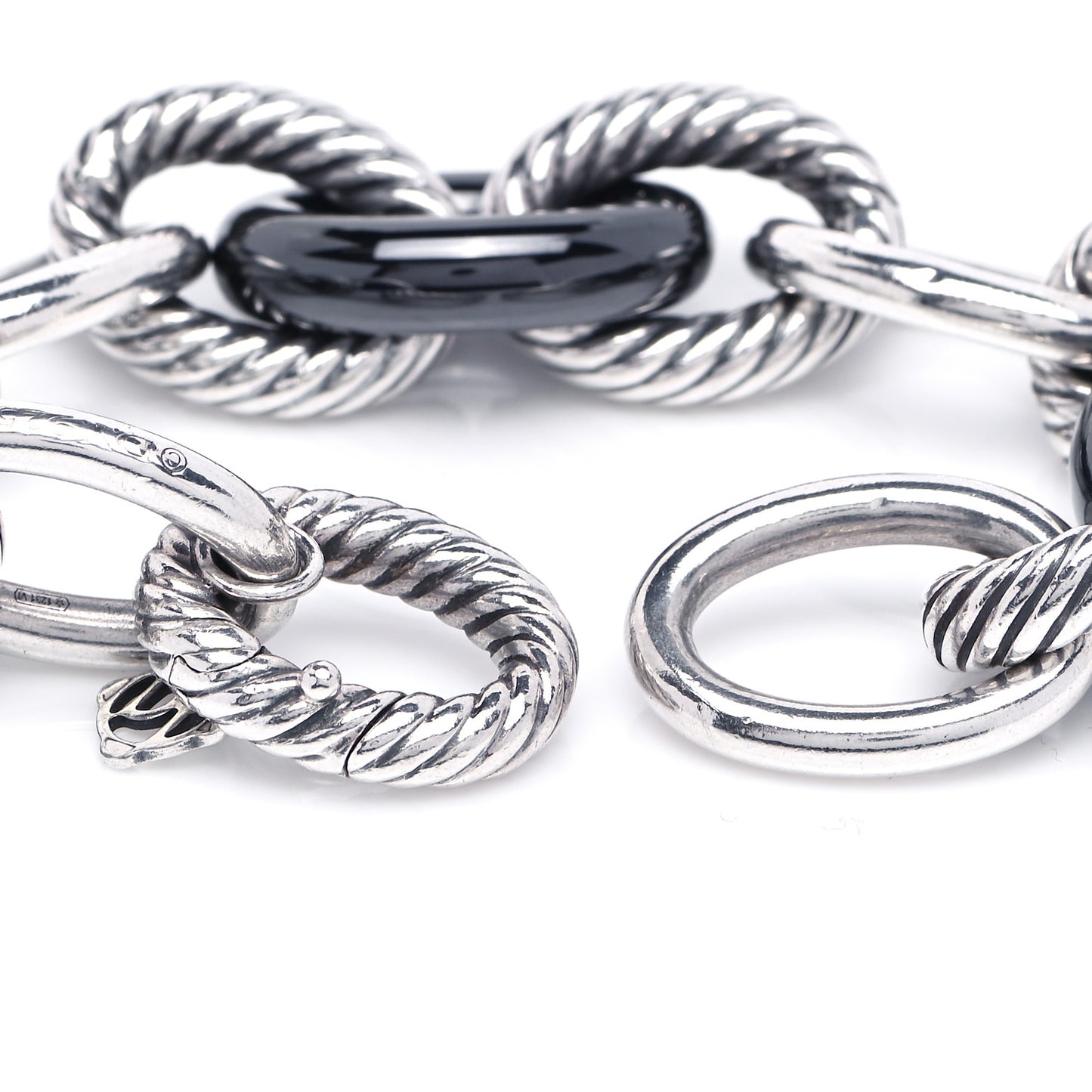 Sterling Silver Black Ceramic 17mm Extra Large Oval Link Bracelet