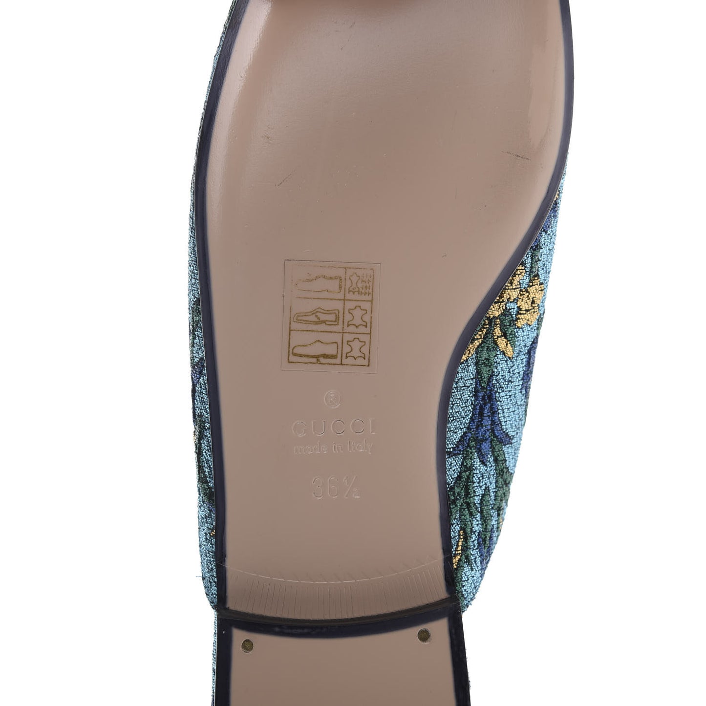 Iridescent Brocade Womens Princetown Slippers 36.5 Azure Multicolor Oro