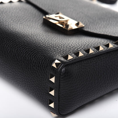 Valentino Garavani Pebbled Calfskin Rockstud Flip Lock Flap Messenger Black 12 of 17
