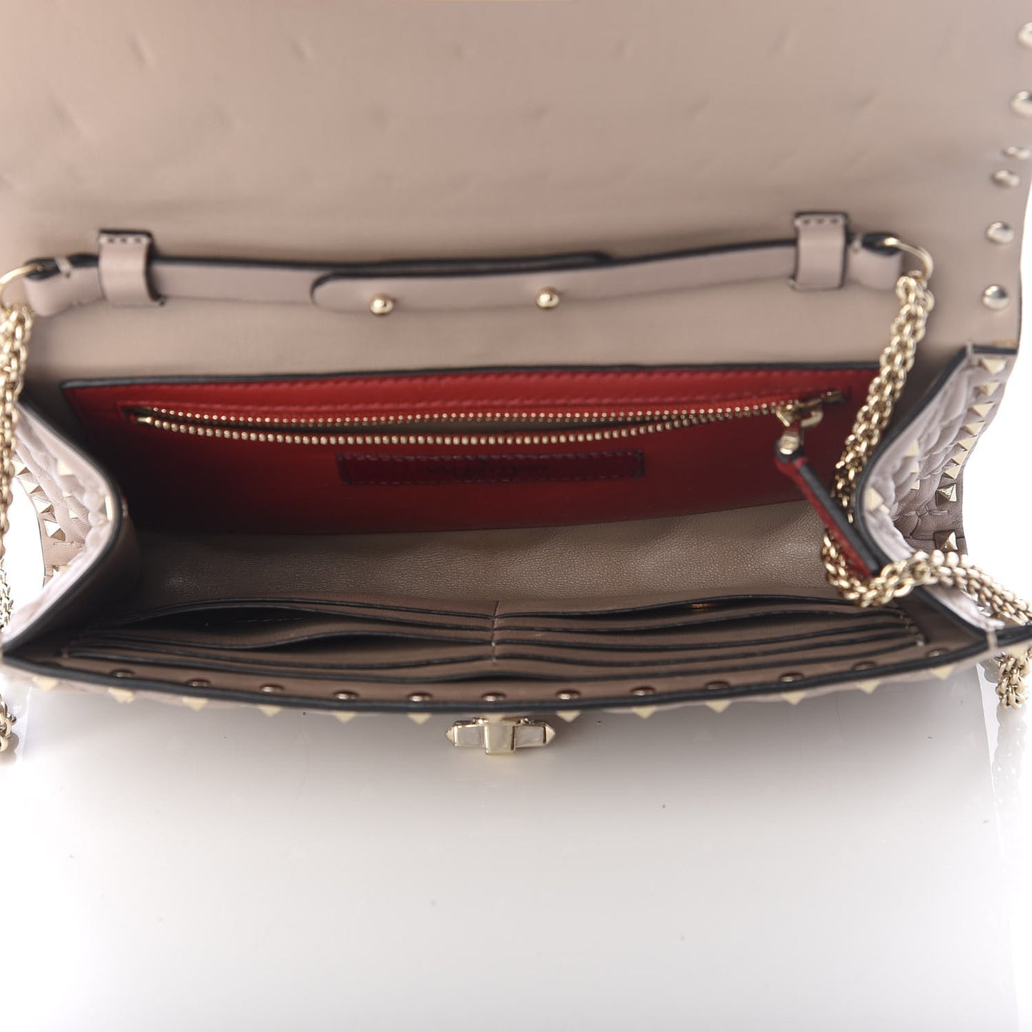 Lambskin Rockstud Spike Wallet on Chain Poudre