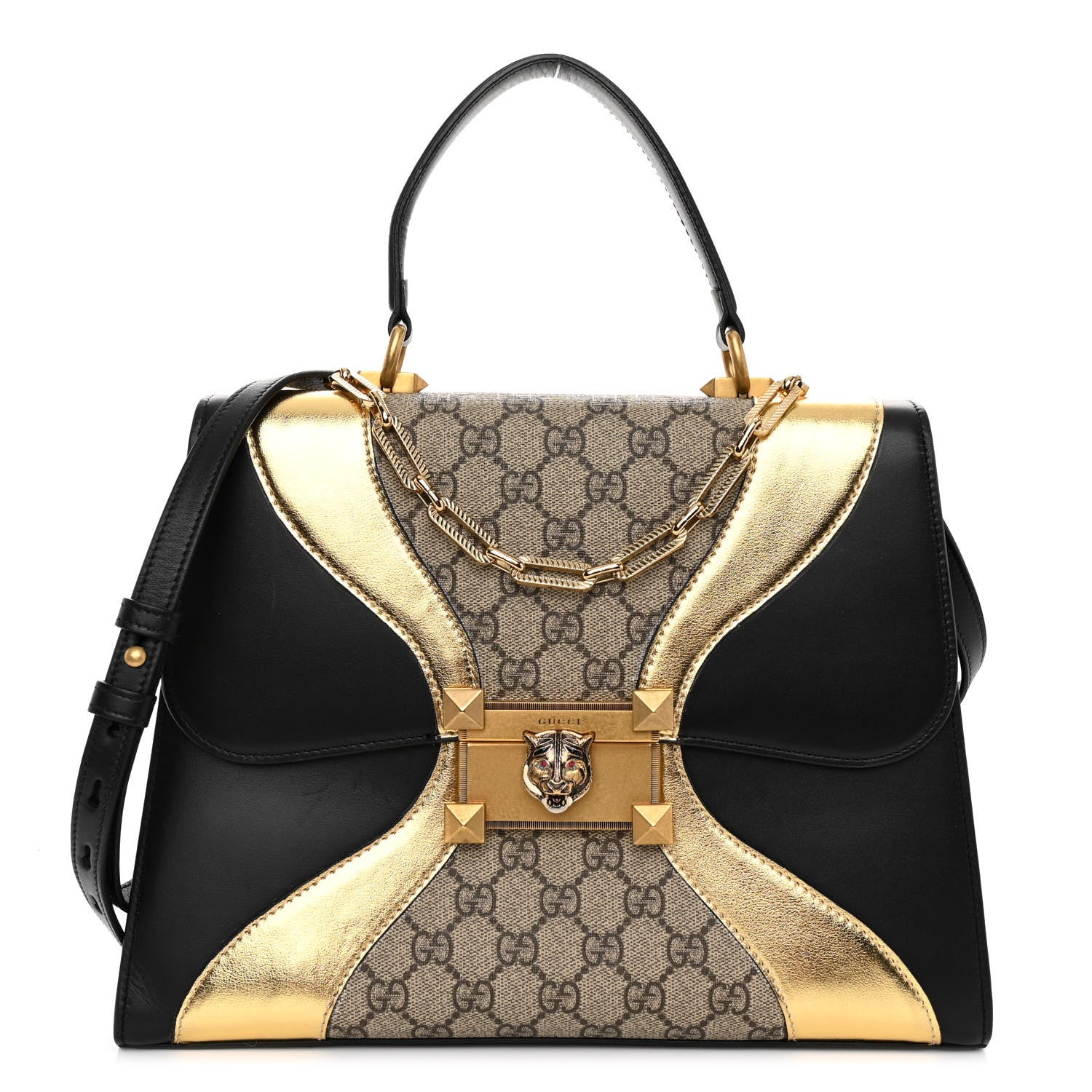 Gucci Nappa GG Supreme Monogram Medium Osiride Top Handle Bag Black Oro Vecchio Beige Ebony 1 of 9