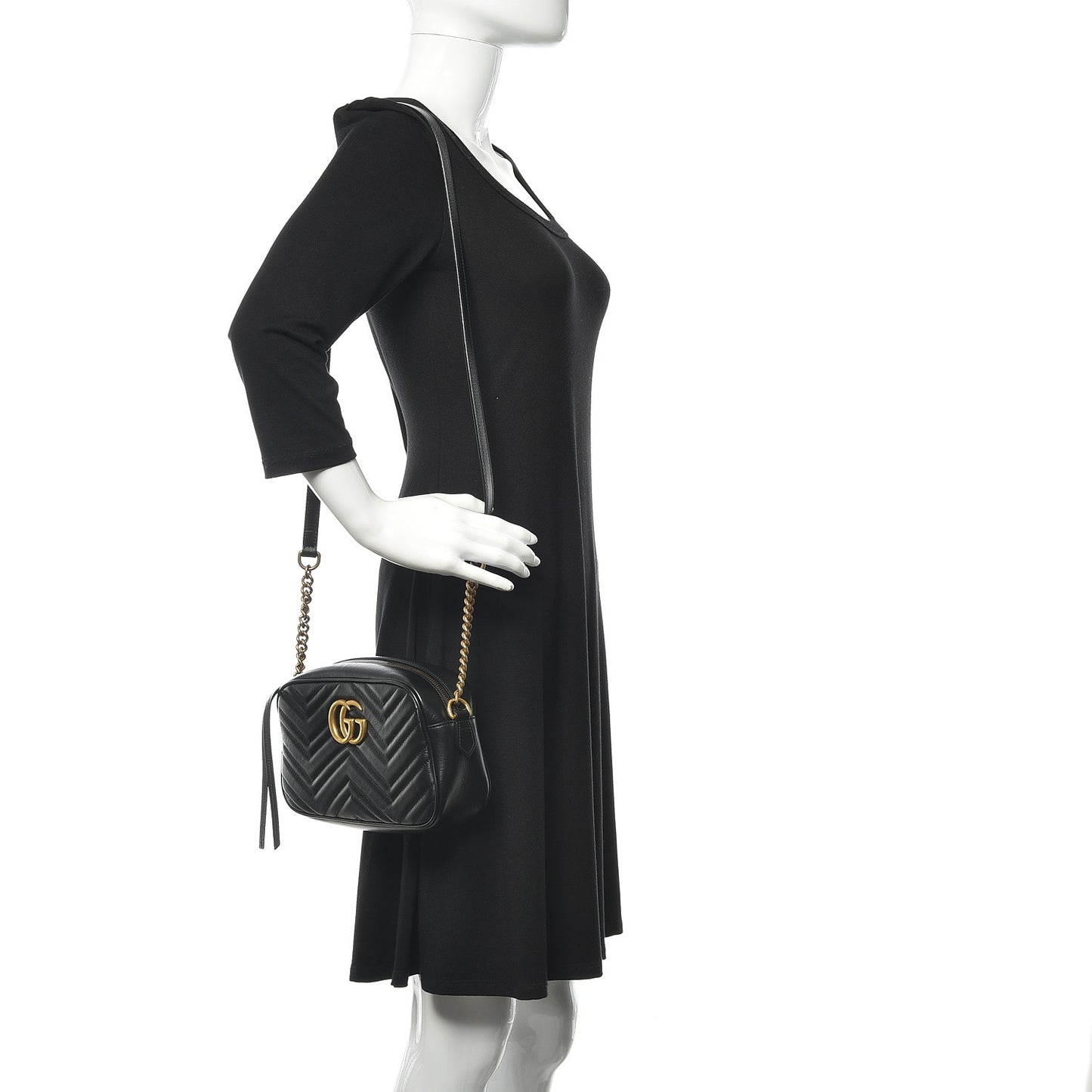 Calfskin Matelasse Small GG Marmont Chain Shoulder Bag Black