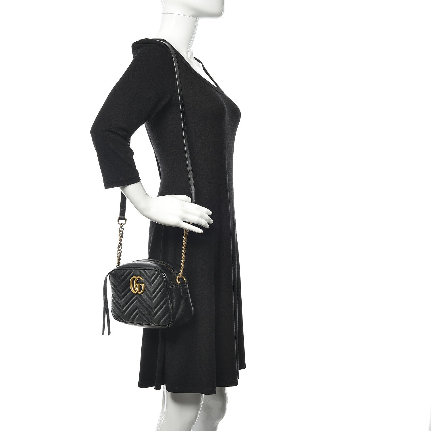 Gucci Calfskin Matelasse Small GG Marmont Chain Shoulder Bag Black 2 of 10