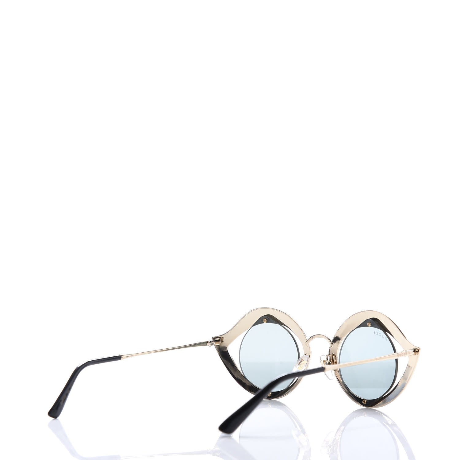 Gucci Metal Crystal Cat Eye Sunglasses GG0046S Gold Grey 4 of 9