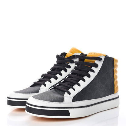 Gucci GG Supreme Monogram Calfskin Mens High Top Sneakers 8.5 Black Grey White Zest 3 of 8