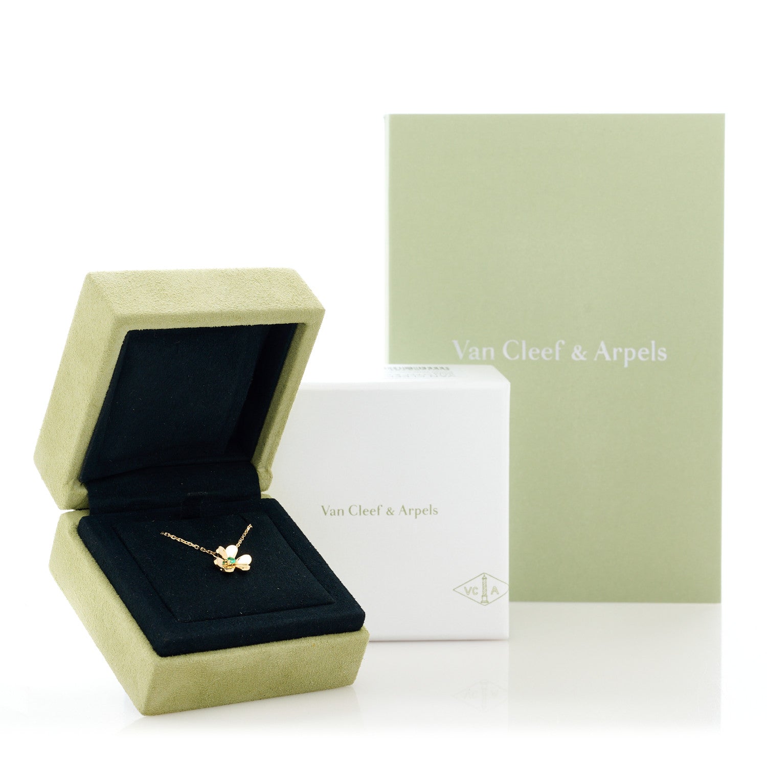 Van Cleef & Arpels 18K Yellow Gold Emerald Mini Frivole Pendant Necklace 4 of 4