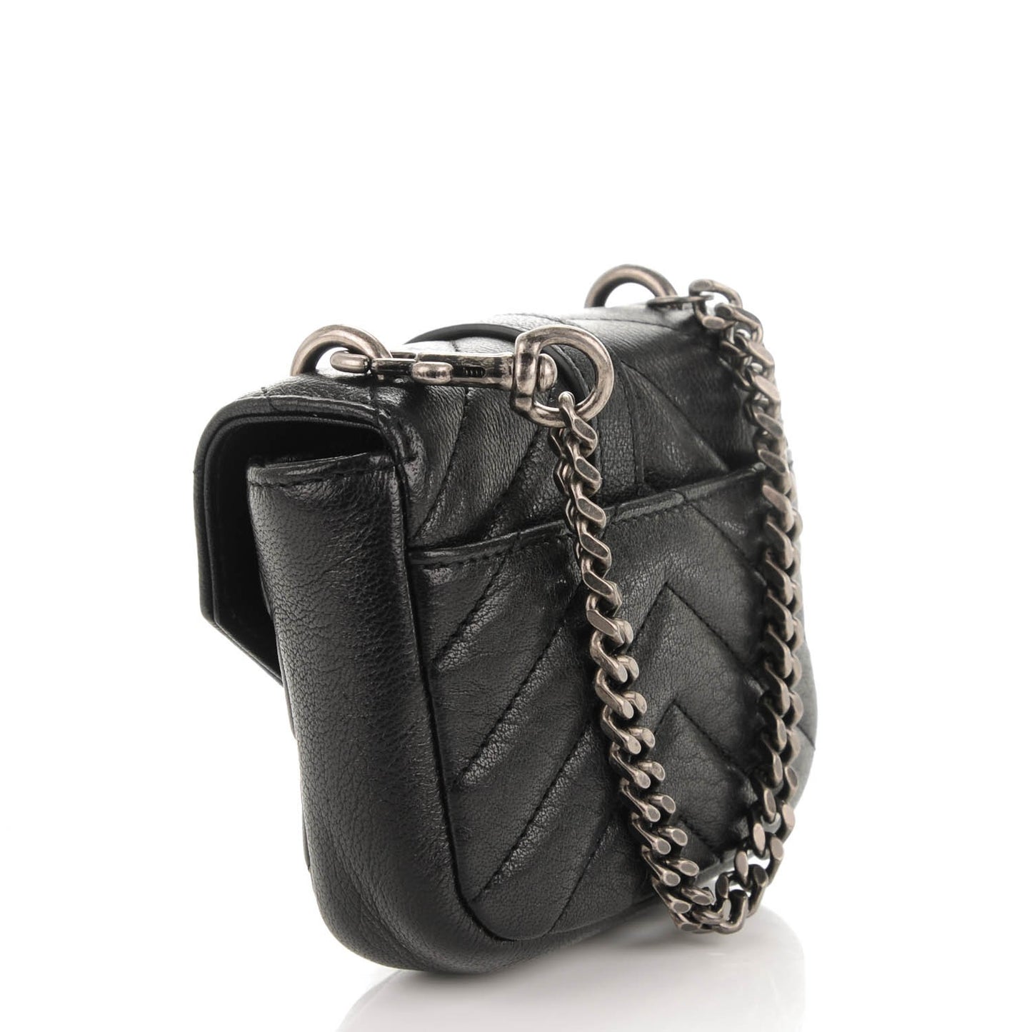 Sheepskin Matelasse Chevron Monogram Mini College Bag Black