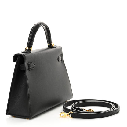 Hermes Madame Calfskin Matte Alligator Mini Kelly Sellier Touch 20 Black 3 of 14