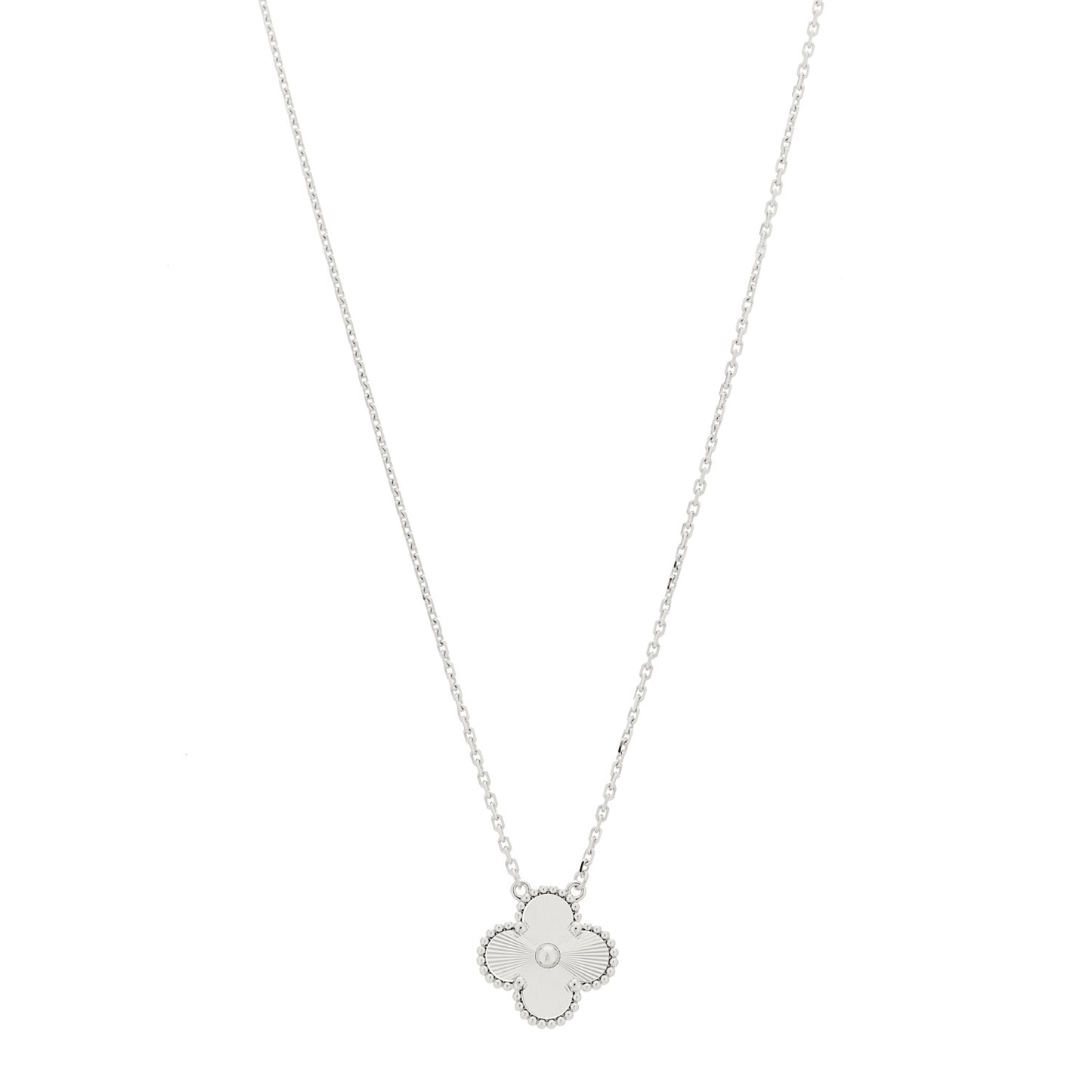 18K White Gold Guilloche Vintage Alhambra Pendant Necklace