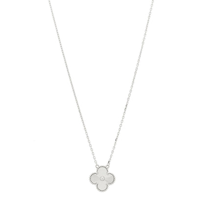 Van Cleef & Arpels 18K White Gold Guilloche Vintage Alhambra Pendant Necklace 1 of 5