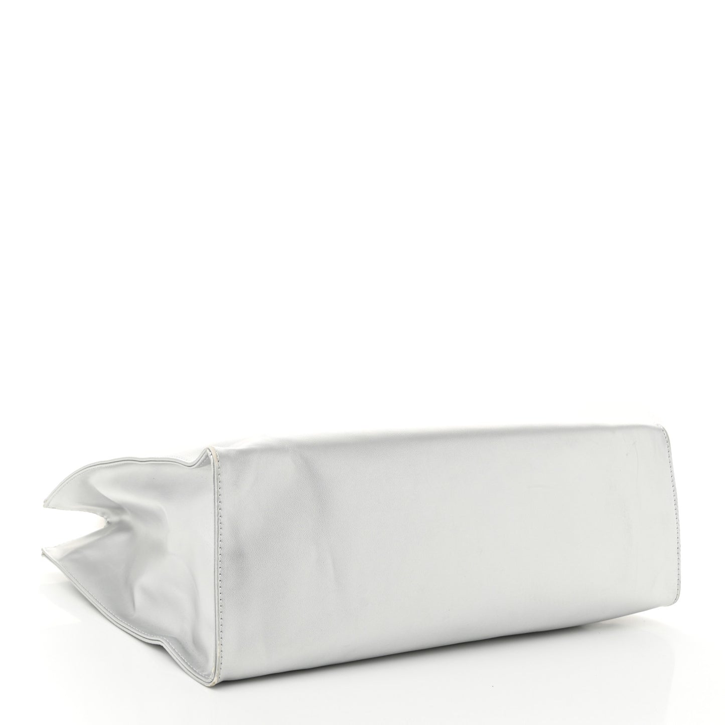 Metallic Vegan Leather Medium Shopping Bag Silver