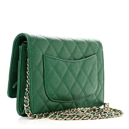 Chanel Metallic Caviar Quilted Wallet On Chain WOC Green 3 of 12