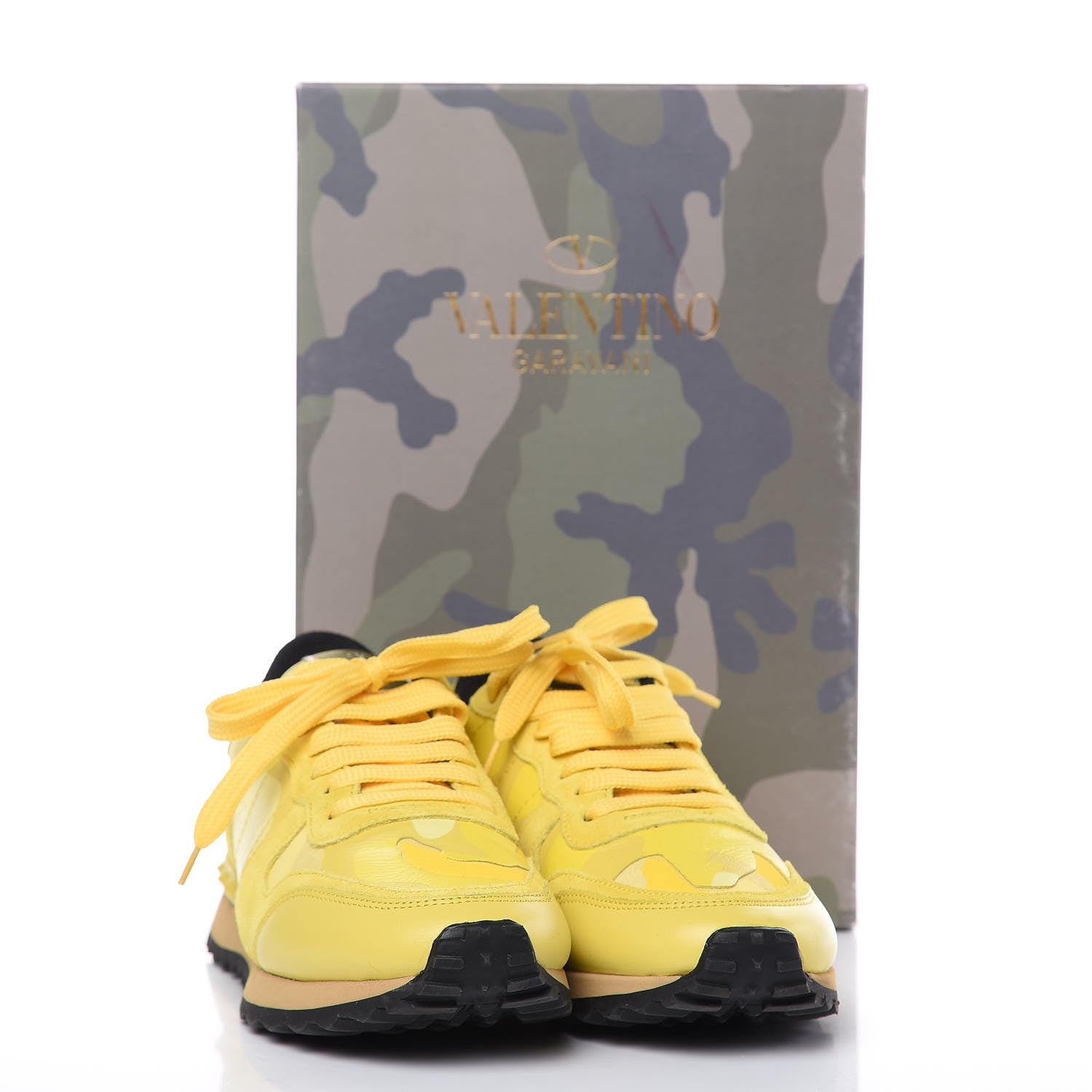 Valentino Garavani Nappa Suede Camouflage Womens Rockrunner Sneakers 37 Naples Yellow 9 of 9