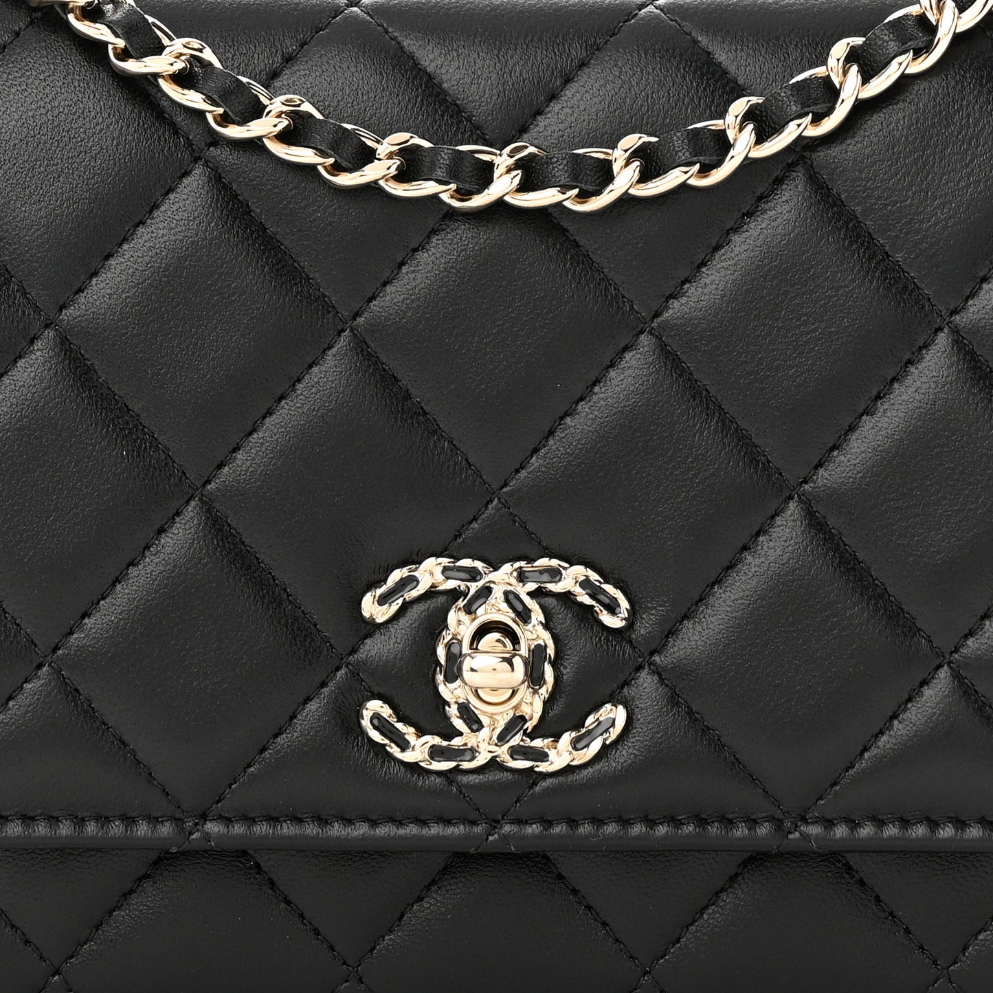 Lambskin Quilted Trendy Chain CC Wallet On Chain WOC Black