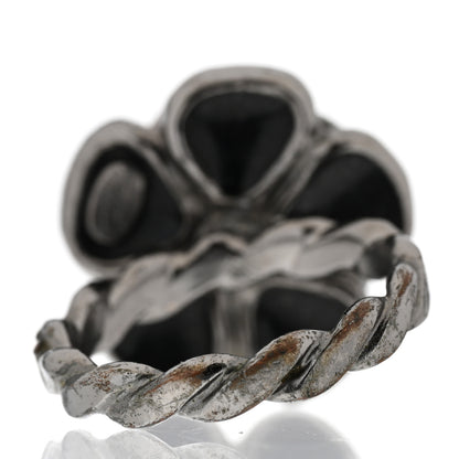 Chanel Enamel Ruthenium CC Camellia Ring 52 6 Black 3 of 4