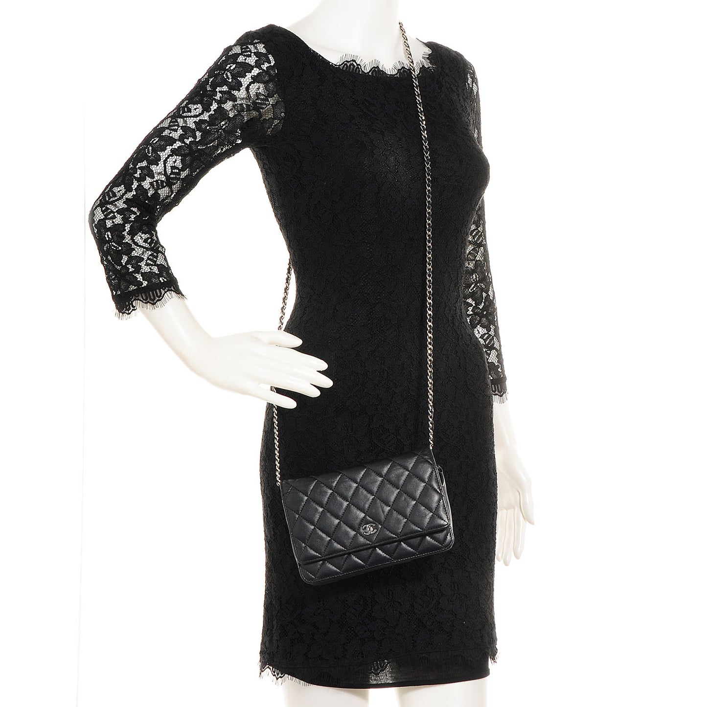 Lambskin Quilted Wallet On Chain WOC Black