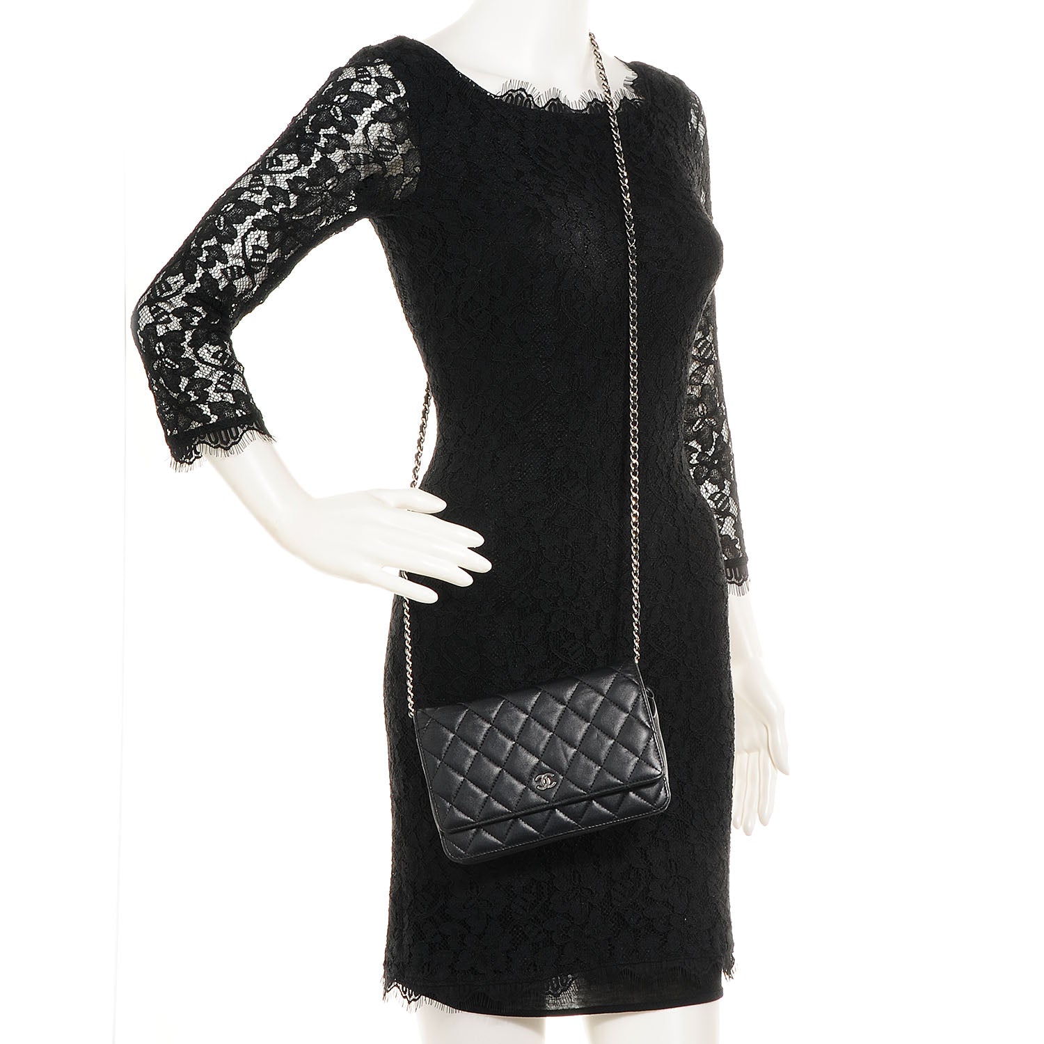 Chanel Lambskin Quilted Wallet On Chain WOC Black 2 of 8