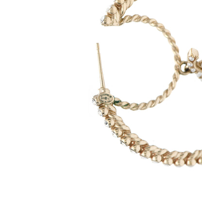 Chanel Crystal Pearl CC Drop Hoop Earrings Gold Pearly White 5 of 6