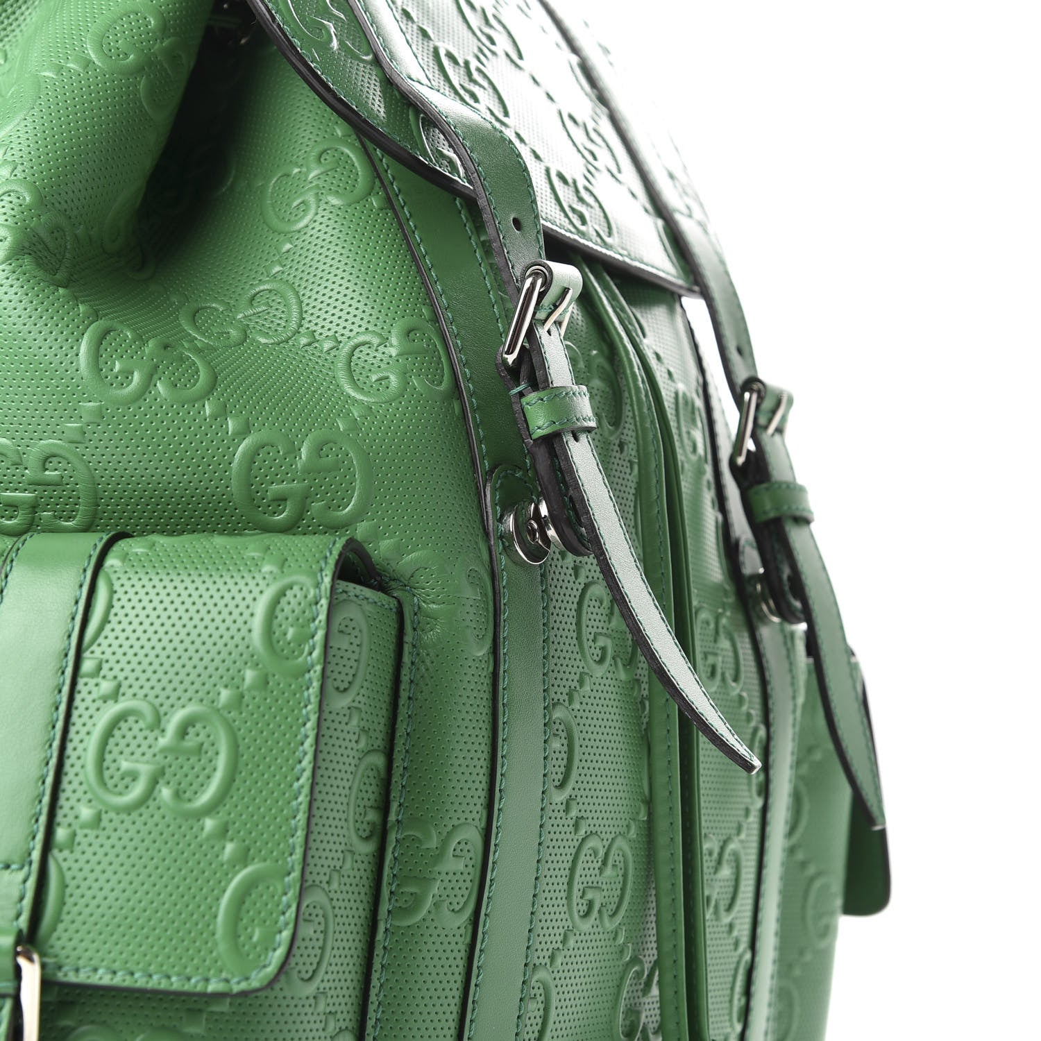 Gucci Calfskin GG Tennis Embossed Double Buckle Backpack New Shamarock Black 9 of 10