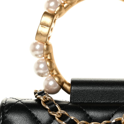 Chanel Lambskin Quilted Pearl Crown Clutch With Chain Black 13 of 14