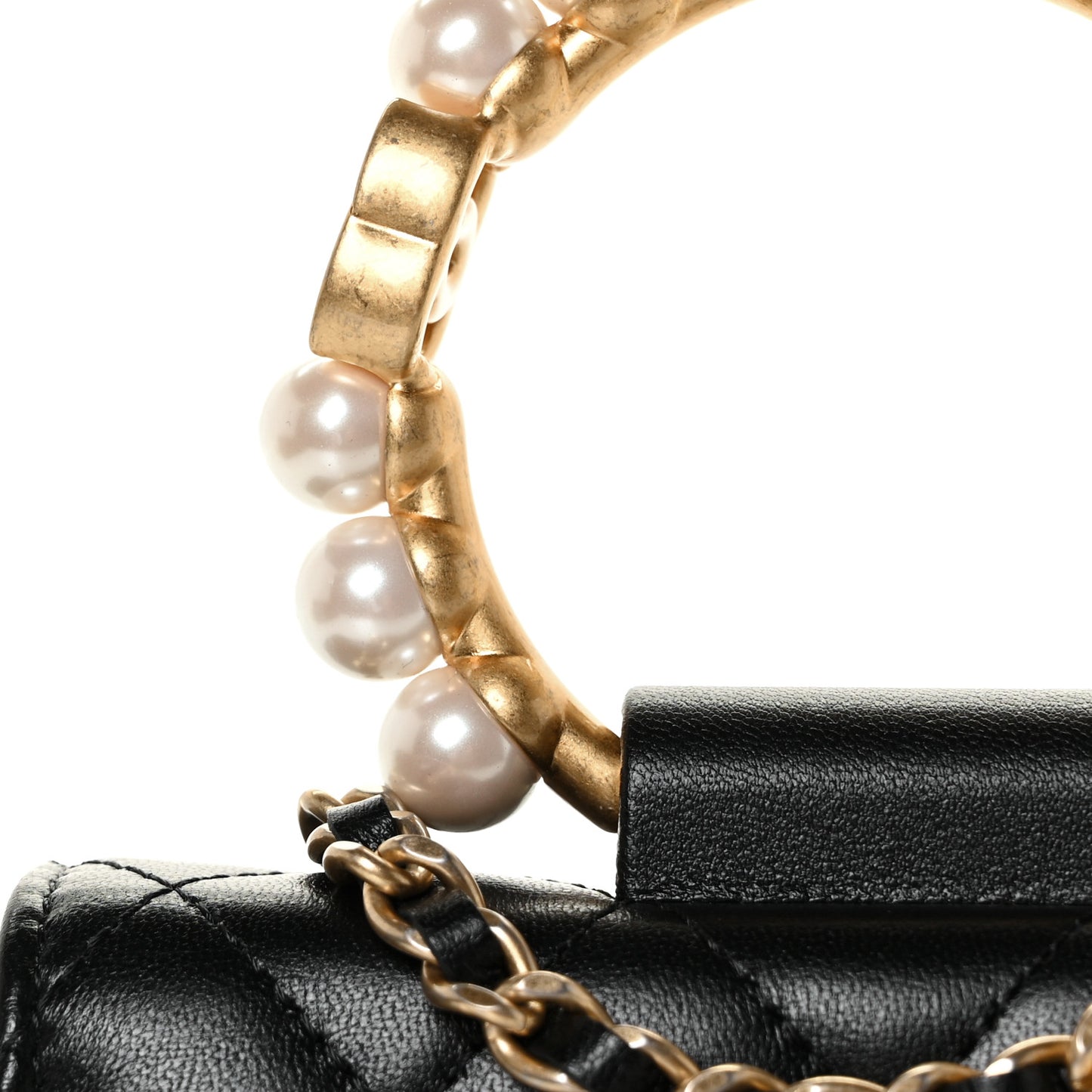 Lambskin Quilted Pearl Crown Clutch With Chain Black