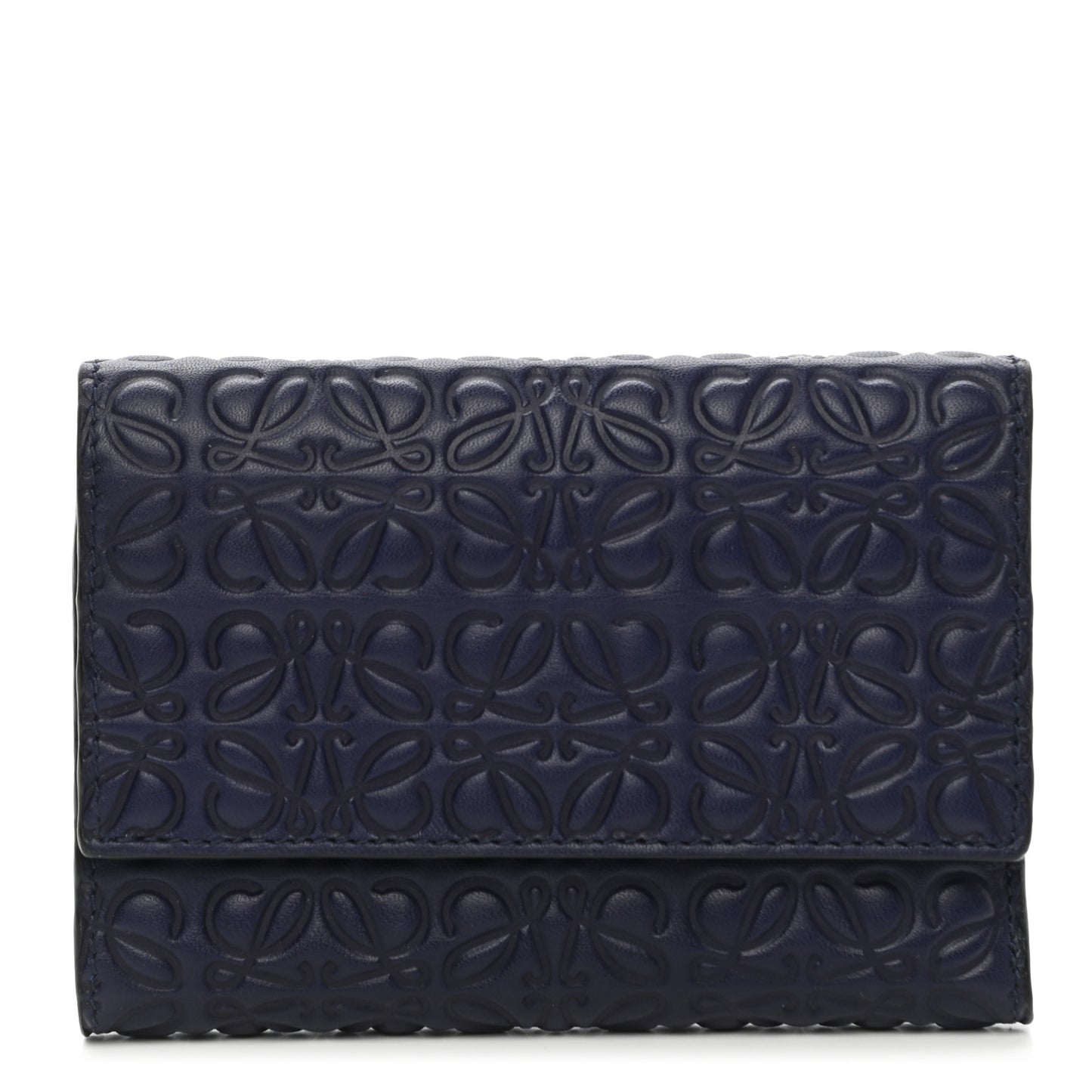 Calfskin Embossed Small Wallet Navy